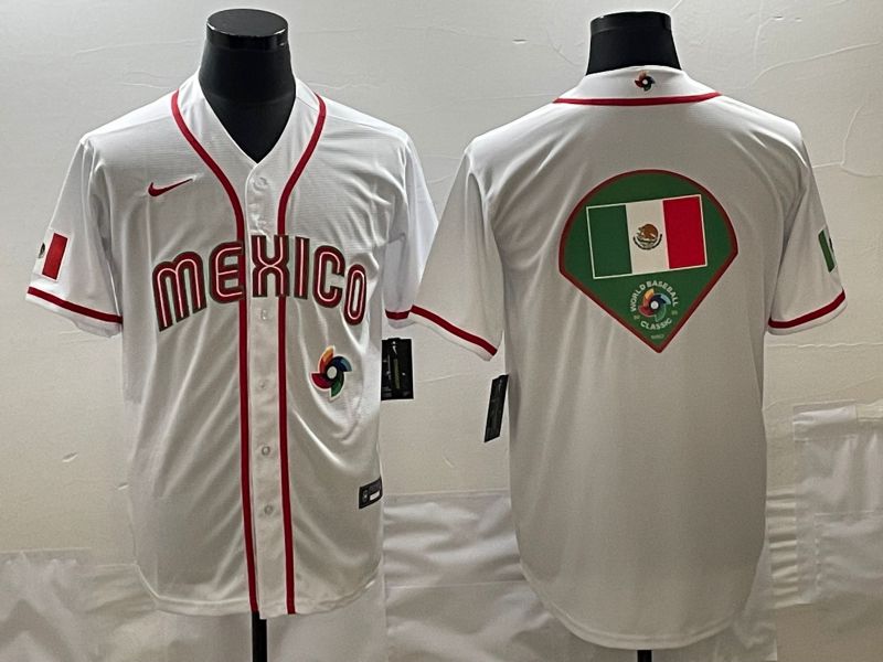 Men 2023 World Cub Mexico Blank White green Nike MLB Jersey2->more jerseys->MLB Jersey